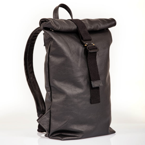 Black leather backpack with roll top closure – Cinzia Rossi