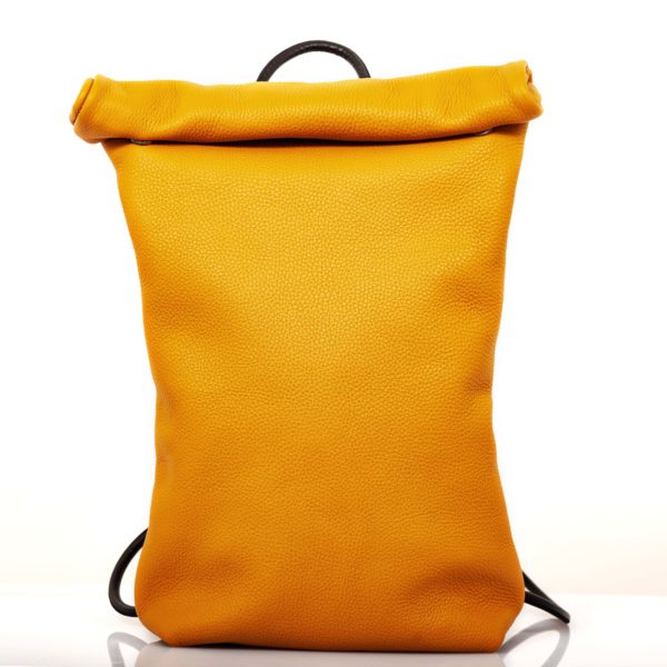 Yellow leather backpack with roll top closure – Cinzia Rossi