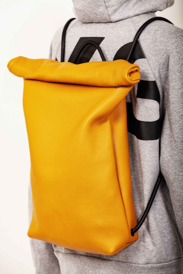 Yellow leather backpack with roll top closure – Cinzia Rossi