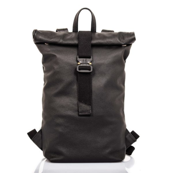 Black leather backpack with roll top closure – Cinzia Rossi