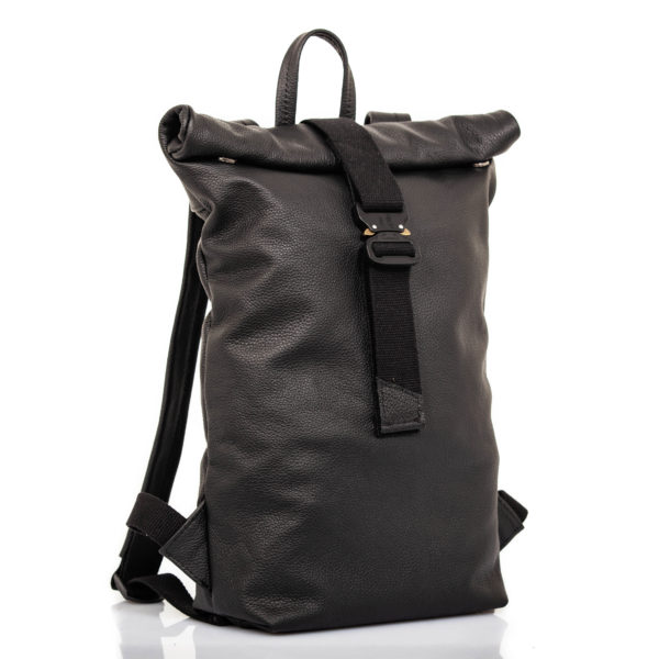 Black leather backpack with roll top closure – Cinzia Rossi