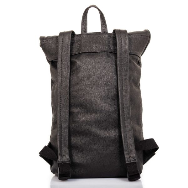 Black leather backpack with roll top closure – Cinzia Rossi