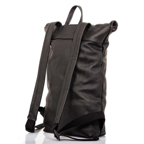 Black leather backpack with roll top closure – Cinzia Rossi