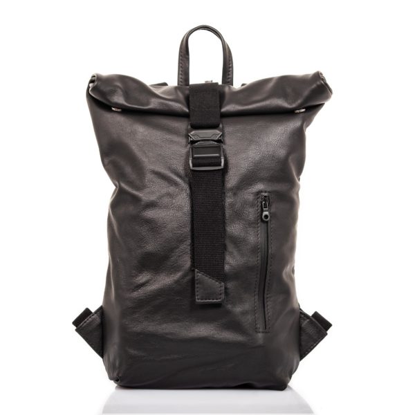 Black leather backpack with roll top closure – Cinzia Rossi