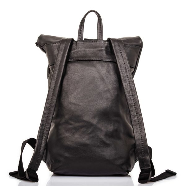 Black leather backpack with roll top closure – Cinzia Rossi