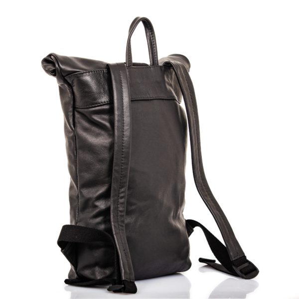 Black leather backpack with roll top closure – Cinzia Rossi