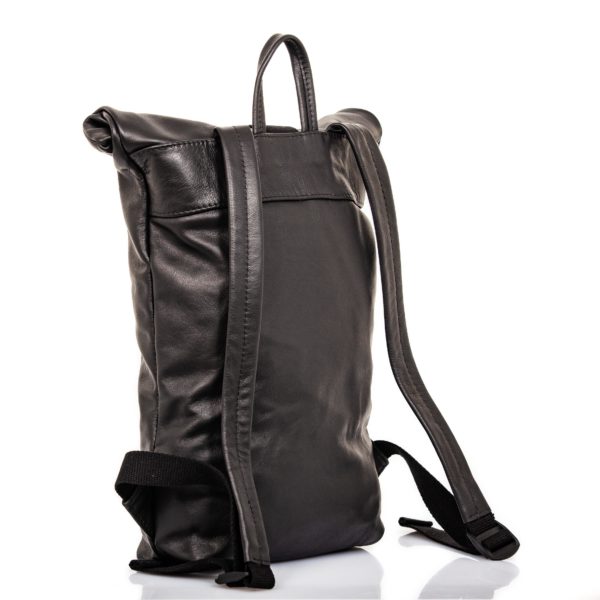 Black leather backpack with roll top closure – Cinzia Rossi