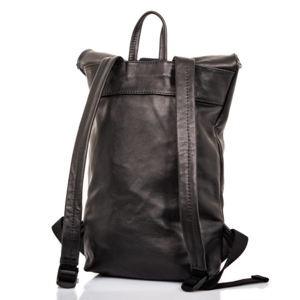 Black leather backpack with roll top closure – Cinzia Rossi