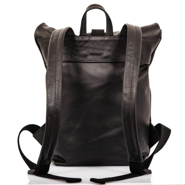 Black leather backpack with roll top closure - Cinzia Rossi