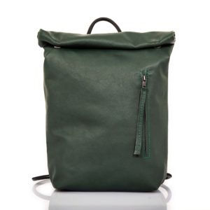 Backpack with roll top closure in green leather - Cinzia Rossi