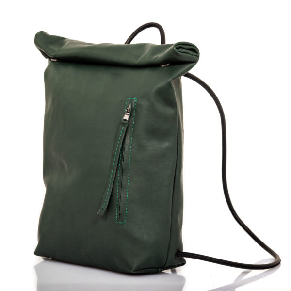 Backpack with roll top closure in green leather - Cinzia Rossi