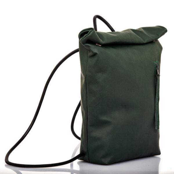 Backpack with roll top closure in green leather - Cinzia Rossi