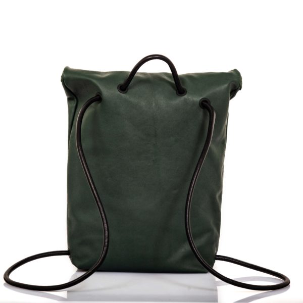 Backpack with roll top closure in green leather - Cinzia Rossi