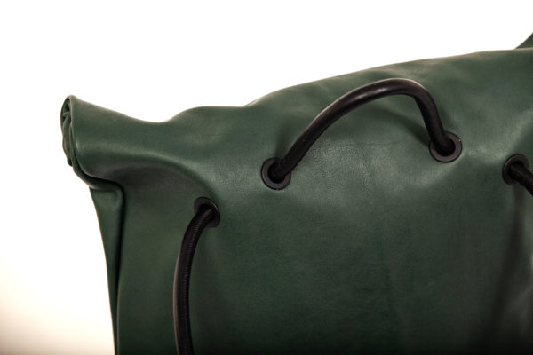 Backpack with roll top closure in green leather - Cinzia Rossi