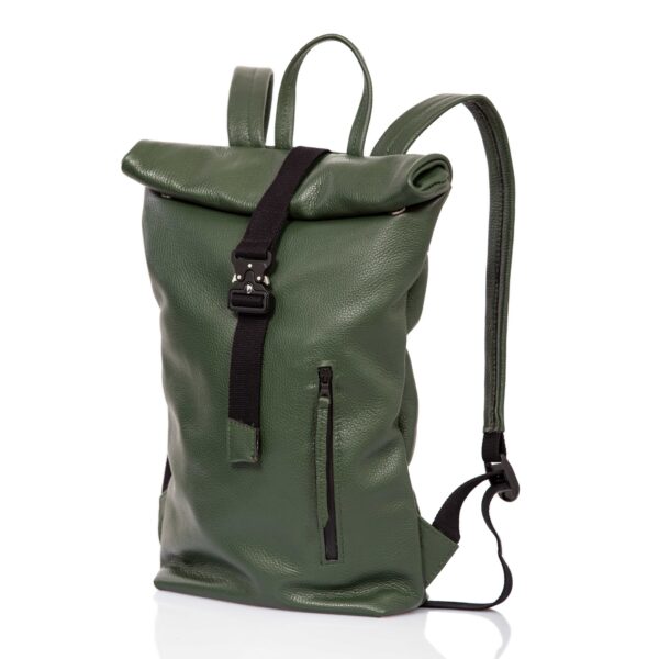 Green leather roll-top backpack  - Cinzia Rossi