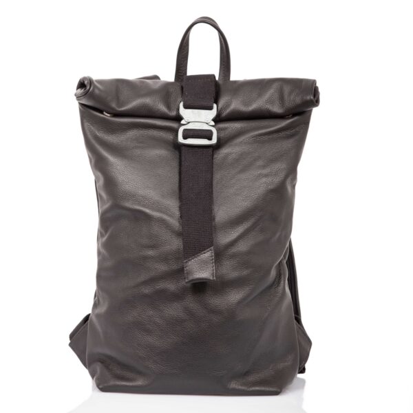 Roll-top closure leather backpack with buckle - Cinzia Rossi