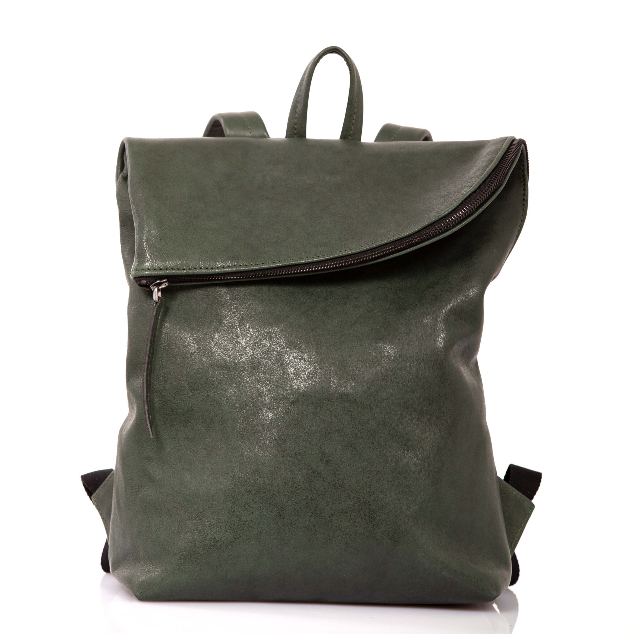 Sac Bandoulière En Cuir Vintage TEXIER - Vert Bouteille - Forme Trapèze - Occasion Bon état