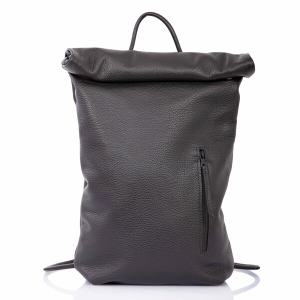 Black leather roll-top backpack - Cinzia Rossi