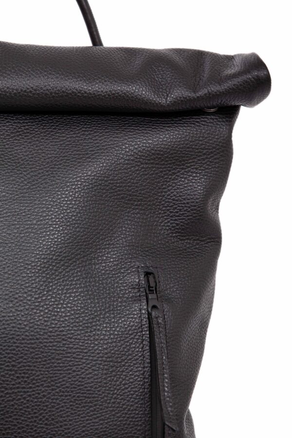 Black leather roll-top backpack - Cinzia Rossi