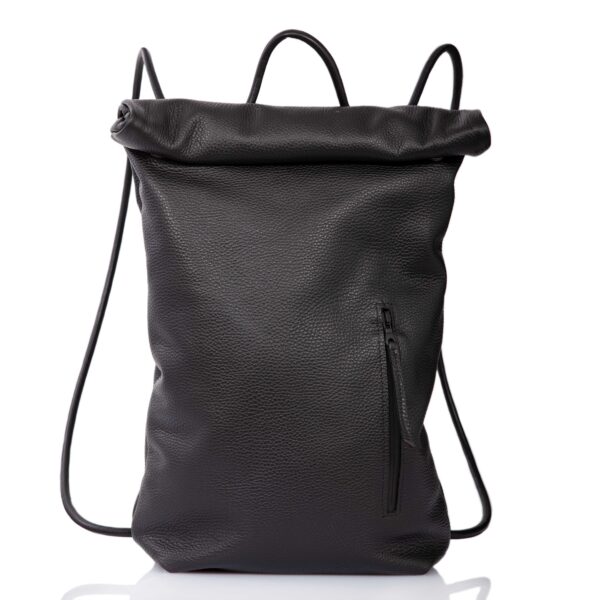 Black leather roll-top backpack - Cinzia Rossi