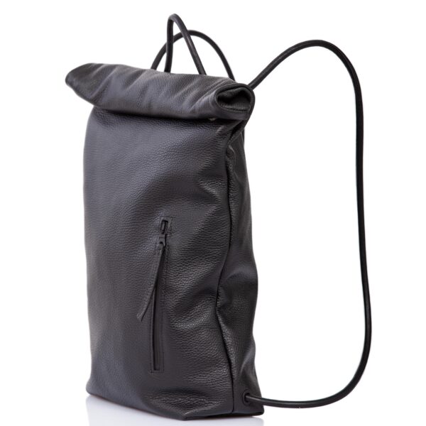 Black leather roll-top backpack - Cinzia Rossi