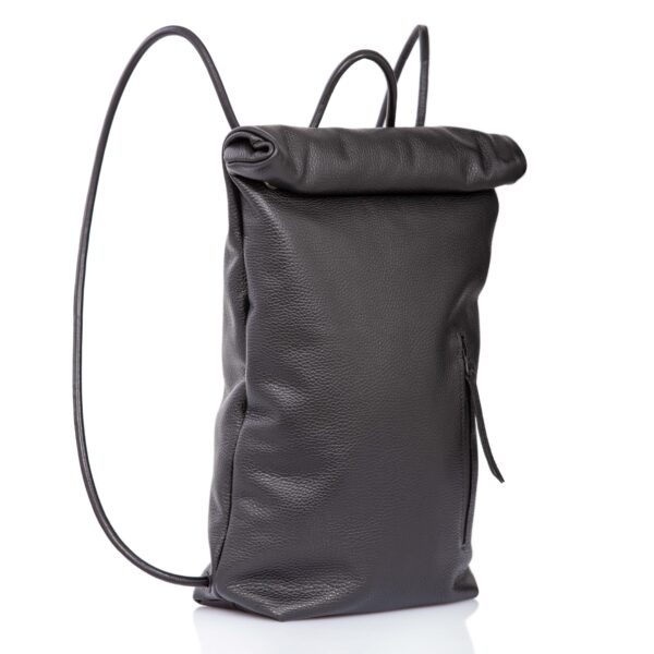 Black leather roll-top backpack - Cinzia Rossi