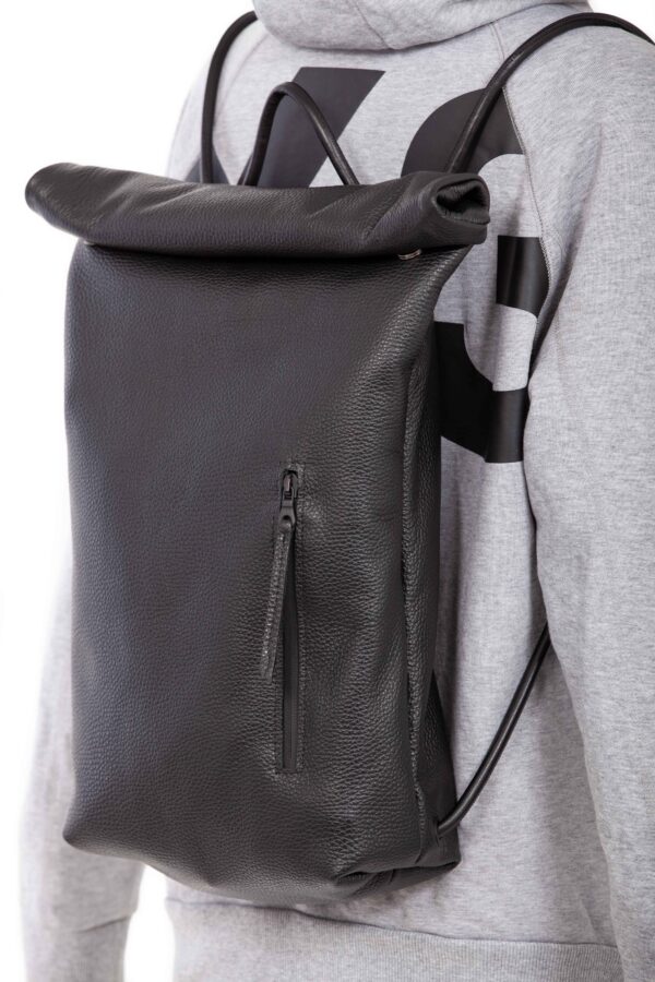Black leather roll-top backpack - Cinzia Rossi
