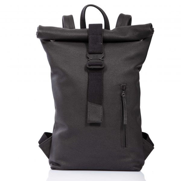 Rolltop-Rucksack aus schwarzem Leder – Cinzia Rossi