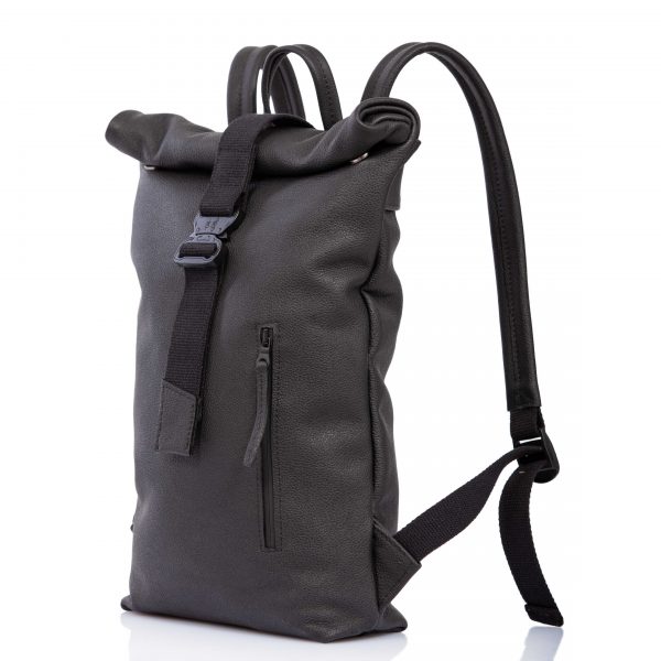 Rolltop-Rucksack aus schwarzem Leder – Cinzia Rossi